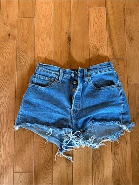 Levi's Blue Distressed Button-Fly Jean Shorts